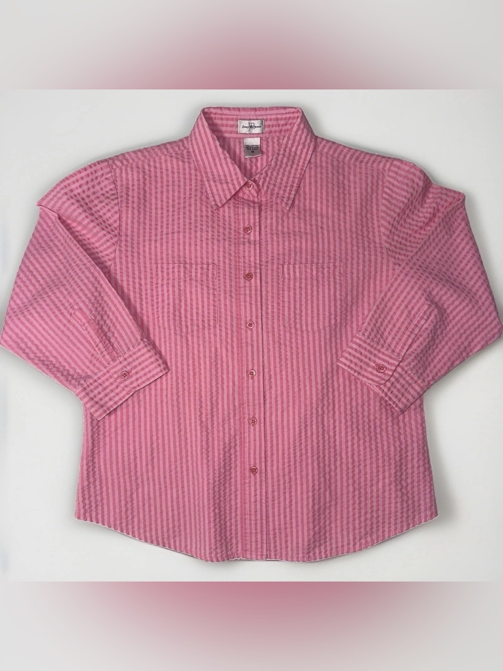 Jenny Buchanan Pink Striped Button Down Shirt 3/4 Sleeve Cotton M